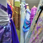 Close-up of colorful fabric roles